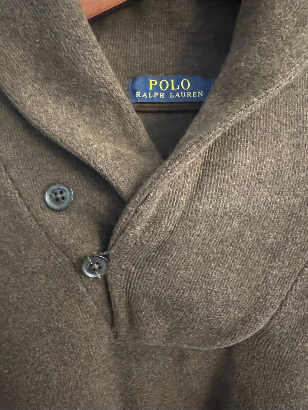 Polo by Ralph Lauren Brown Shawl-Collar Pullover with Gold Pony